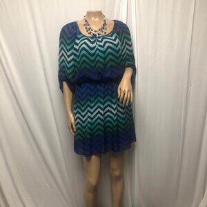 Speechless Mini Dress Womens Size Medium Blues Green Chevron Short Lightweight